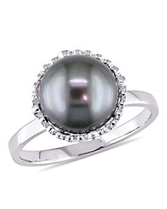 Amour 14K White Gold 1/4 CT Diamond and Black Tahitian Pearl Ring