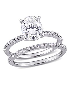 Amour 14K White Gold 1/4 CT TDW Diamond and 2 CT TGW Created White Moissanite Bridal Ring Set