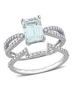 Amour 14k White Gold 1 7/8 CT TGW Octagon Aquamarine and 1/3 CT TDW Diamond Bridal Ring Set