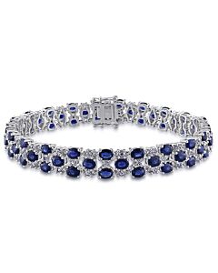 Amour 14k White Gold 15 3/4 CT TGW Blue and White Sapphire Bracelet