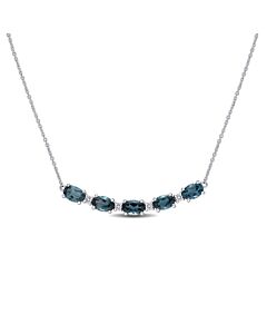 AMOUR 2 1/2 CT TGW London Blue Topaz and 1/7 CT TW Diamond Rounded Bar Necklace In 14K White Gold
