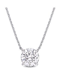 AMOUR 1 4/5 CT TGW Created Moissanite Solitaire Pendant with Chain In 14K White Gold