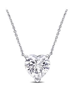 AMOUR 3-1/2 CT DEW Heart Shape Created Moissanite Solitaire Pendant with Chain In 14K White Gold