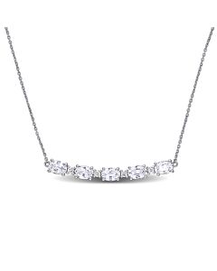 AMOUR 3 CT TGW White Sapphire and 1/7 CT TW Diamond Rounded Bar Necklace In 14K White Gold