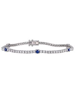 Amour 14k White Gold 4/5 CT TGW Blue Sapphire and 1 3/4 CT TDW Diamond Tennis Bracelet