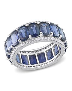 Amour 14k White Gold 5/8 CT Diamond TW And 11 7/8 CT TGW Blue Sapphire Eternity Ring