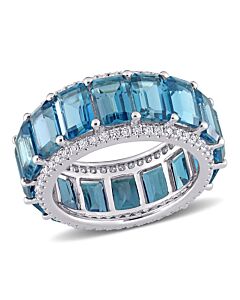 Amour 14k White Gold 5/8 CT Diamond TW And 11 7/8 CT TGW London Blue Topaz Eternity Ring