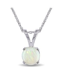 AMOUR Opal Solitaire Pendant with Chain In 14K White Gold