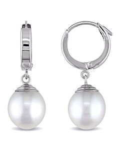 AMOUR 9 - 10 Mm South Sea Cultured Pearl Hinged Hoop Drop Earrings In 14K White Gold