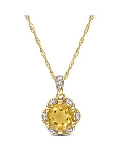 AMOUR 1 1/4 CT TGW Citrine and Diamond Accent Flower Necklace In 14K Yellow Gold