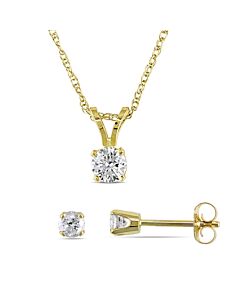 AMOUR 1/2 CT TW Diamond Solitaire Pendant with Chain and Stud Earrings 2-piece Set In 14K Yellow Gold
