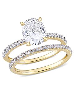 Amour 14k Yellow Gold 1/4 CT Diamond and 2 CT TGW Created White Moissanite Bridal Ring Set