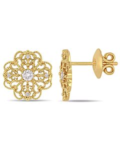 AMOUR 1/4 CT TW Diamond Filigree Floral Stud Earrings In 14K Yellow Gold
