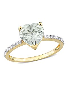 Amour 14k Yellow Gold 1 5/8 CT TGW Heart Green Quartz and 1/7 CT TDW Diamond Ring