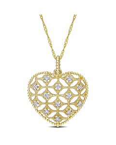 AMOUR 1/5 CT TW Diamond Lace Heart Pendant with Chain In 14K Yellow Gold