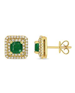 AMOUR 1 CT TGW Emerald and 2/5 CT TW Diamond Square Halo Post Stud Earrings In 14K Yellow Gold