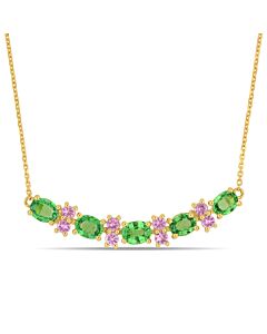 AMOUR 2 5/8 CT TGW Tsavorite and Pink Sapphire Circular Necklace In 14K Yellow Gold