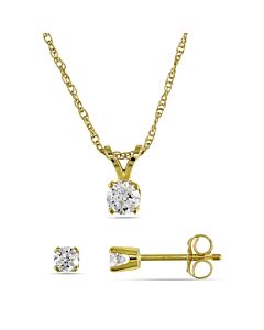 AMOUR 3/8 CT TW Diamond Solitaire Pendant with Chain and Stud Earrings 2-piece Set In 14K Yellow Gold