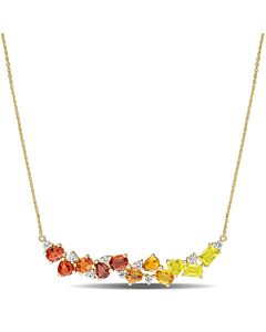 AMOUR 4 7/8 CT TGW Yellow and Orange Sapphire and 1/3 CT TW Diamond Necklace In 14K Yellow Gold