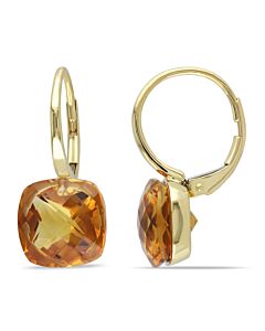 AMOUR 8 1/2 CT TGW Cushion Cut Checkerboard Madeira Citrine Leverback Earrings In 14K Yellow Gold