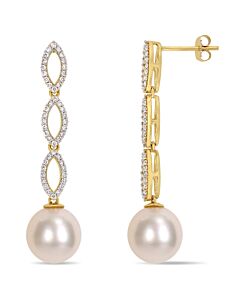 AMOUR 10 - 10.5 Mm South Sea Cultured Pearl and 1/2 CT TW Diamond Infinity Dangle Post Earrings In 14K Yellow Gold