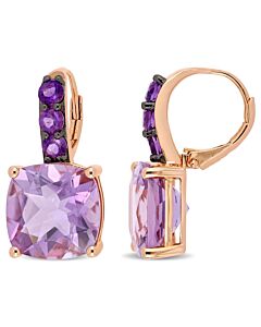 AMOUR 15 1/2 CT TGW Rose De France and Amethyst Leverback Earrings In Rose Plated Sterling Silver