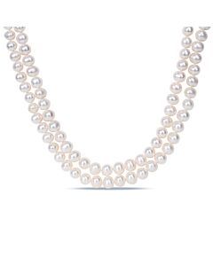 AMOUR 9 - 10 Mm Freshwater Cultured Pearl 2-Strand Necklace with Sterling Silver Clasp