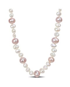 AMOUR 7.5-8mm Purple Freshwater Cultured Pearl and 5-5.5mm White Freshwater Cultured Pearl Necklace In Sterling Silver, 18 In