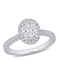 Amour 18k White Gold 1 3/8 CT TW Certified Diamond Oval Halo Engagement Ring
