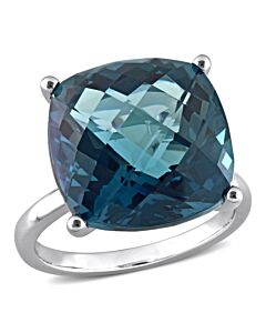 Amour 19 1/4 CT TGW Cushion Checkerboard London Blue Topaz Cocktail Ring in 14k White Gold