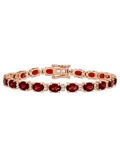 AMOUR 19 5/8 CT TGW Garnet and White Sapphire Tennis Bracelet In Rose Plated Sterling Silver