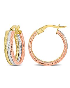 AMOUR 19mm Triple Row Twisted Hoop Earrings In 3-Tone Yellow, Rose and White 10K Gold