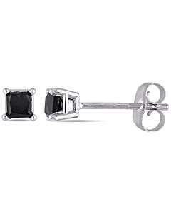 AMOUR 1 CT TW Princess Cut Black Diamond Stud Earrings In 10K White Gold