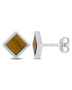 AMOUR 1CT TGW Square Double Flat-cut Black Onyx Stud Earrings In 14K Yellow Gold