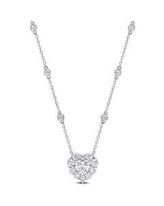AMOUR 2.07 CT DEW Heart Shape Created Moissanite Halo Station Necklace In Sterling Silver (18in + 2in Extender)