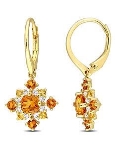 AMOUR 2 1/10 CT TGW Citrine, Madeira Citrine and White Topaz Leverback Cluster Drop Earrings In Yellow Plated Sterling Silver