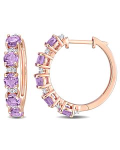 AMOUR 2 1/2 CT TGW Amethyst and White Topaz Hoop Earrings In Rose Plated Sterling Silver