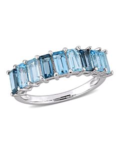 Amour 2 1/2 CT TGW London-Blue Topaz Swiss Blue Topaz and Sky Blue Topaz Baguette Ring in Sterling Silver