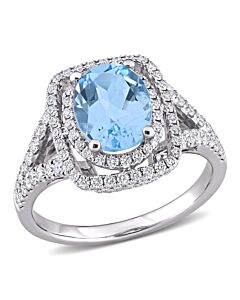 Amour 2 1/2 CT TGW Sky-Blue Topaz and 4/5 CT TW Diamond Halo Engagement Ring in 14k White Gold