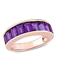 Amour 2 1/3 CT TGW Baguette-Cut African-Amethyst Semi-Eternity Anniversary Band in Sterling Silver