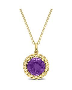 AMOUR 2 1/4 TGW African Amethyst Halo Link Pendant with Chain In Yellow Plated Sterling Silver
