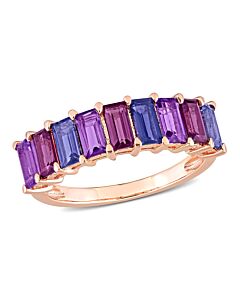 Amour 2 1/6 CT TGW Baguette Amethyst-Brazil Rhodolite and Iolite Semi-Eternity Ring in Rose Plated Sterling Silver