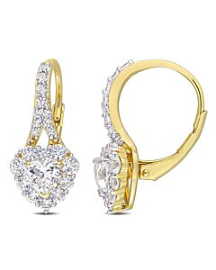 AMOUR 2 2/5 CT TGW Created White Sapphire Halo Heart Leverback Earrings In Yellow Plated Sterling Silver