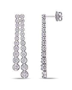 AMOUR 2 3/4 CT TW Diamond Double Row Drop Earrings In 18k White Gold