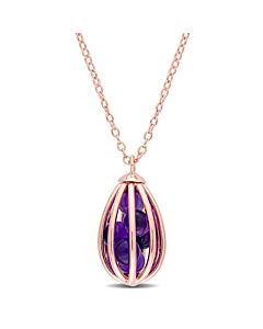 AMOUR 2 3/4 CT TGW Amethyst Cage Pendant with Chain In Rose Gold Plated Silver