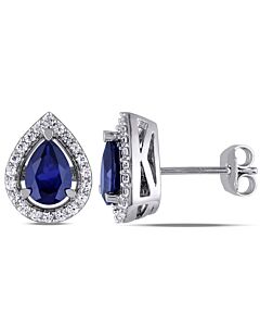 AMOUR Created Blue and White Sapphire Teardrop Earrings In Sterling Silver