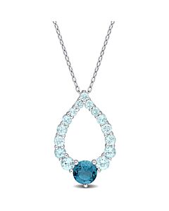 AMOUR 2 3/4 CT TGW London Blue Topaz and Sky Blue Topaz Graduated Open Teardrop Pendant with Chain In Sterling Silver