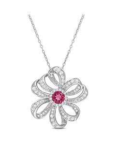 AMOUR 2 3/4 CT TGW Pink Topaz and White Topaz Flower Pendant with Chain In Sterling Silver
