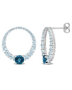 AMOUR 3 1/3 CT TGW Sky Blue Topaz and London Blue Topaz Graduated Open Circle Earrings In Sterling Silver