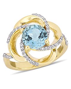 Amour 2 3/5 CT TGW Sky Blue Topaz and White Topaz Ring in Yellow Silver